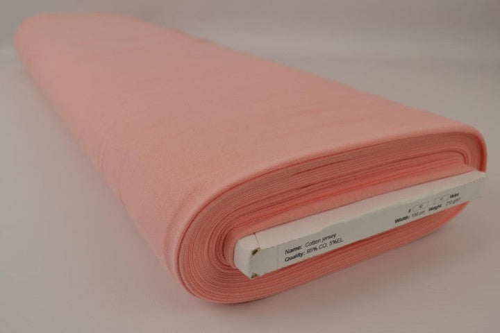 LAKSEFARGET BOMULLSJERSEYSTOFF – NATURLIG, PUSTENDE & ELASTISK