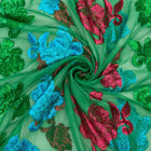 GRØNN LUREX CHIFFONSILK MED FARGERIKE BLOMSTERMØNSTER