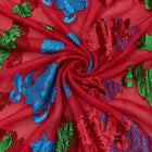 RØD LUREX CHIFFONSILK MED FARGERIKE BLOMSTERMØNSTER
