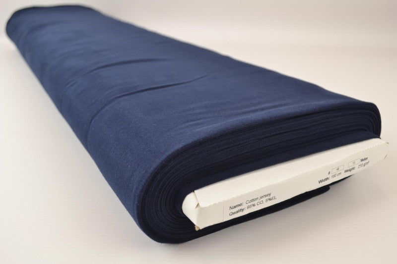 MØRK NAVY BOMULLSJERSEYSTOFF – NATURLIG, PUSTENDE & ELASTISK