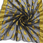 SORT LUREX CHIFFONSILK MED GYLLENT PAISLEYMØNSTER OG GULDBORTER