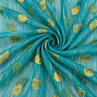 TURKIS LUREX CHIFFONSILK MED GYLDNE STRIPER OG MOTIVER