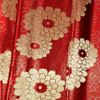 RØD SATENG JACQUARD STOFF MED RINGBLOMSTER