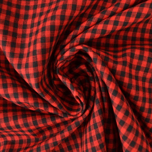 BOMULLSSTOFF MED VICHY-RUTER – RØD OG SORT, 4 MM