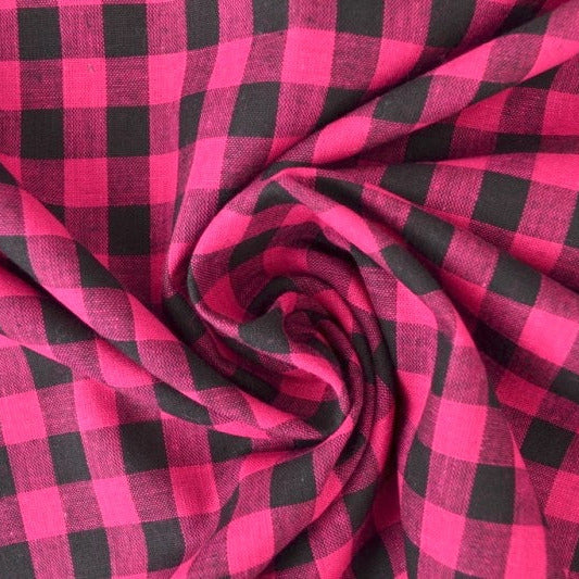 BOMULLSSTOFF MED VICHY-RUTER – ROSA OG SORT, 10 X 12 MM