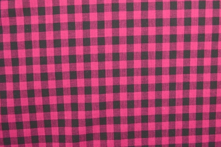BOMULLSSTOFF MED VICHY-RUTER – ROSA OG SORT, 10 X 12 MM