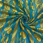 TURKIS LUREX CHIFFONSILK MED GYLDNE PAISLEYMØNSTER OG GULDBORTER