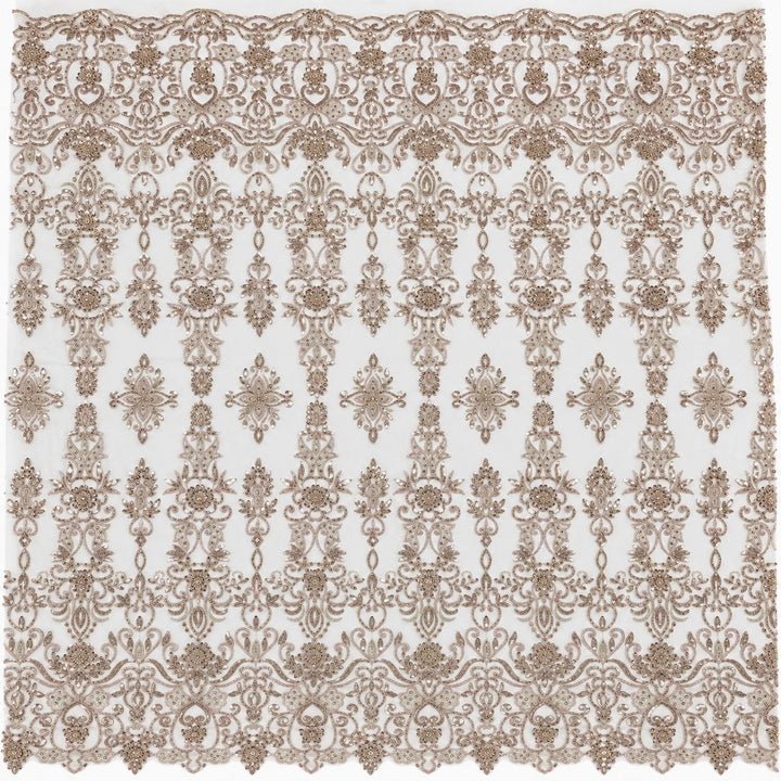 Beige tyllstoff med paljetter og perler (bilde 1 af 3)