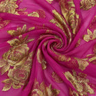 MAGENTA LUREX CHIFFONSILK MED STORE GYLDNE BLOMSTERMØNSTER