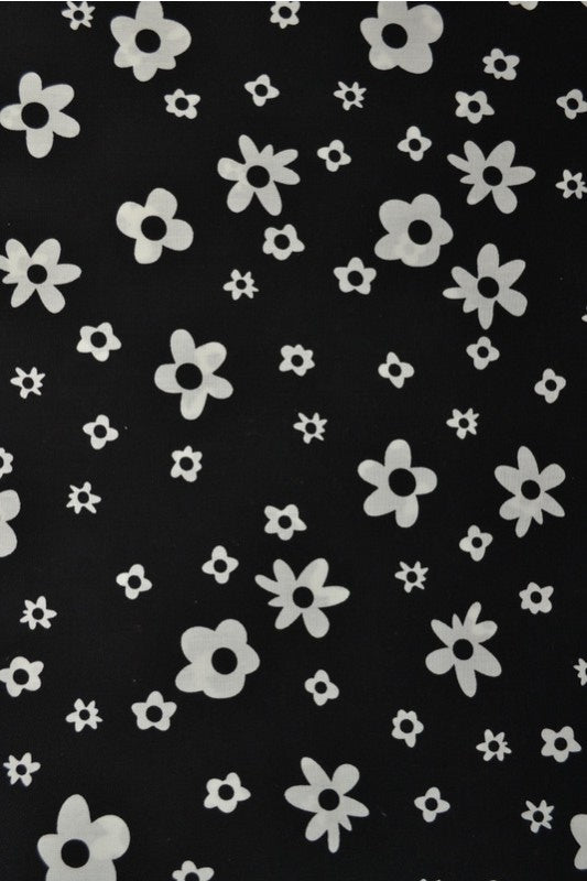 SORT BOMULDSPOPLIN MED HVIDT BLOMSTERPRINT