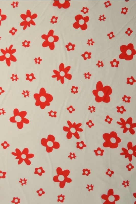 HVID BOMULDSPOPLIN MED RØDT BLOMSTERPRINT