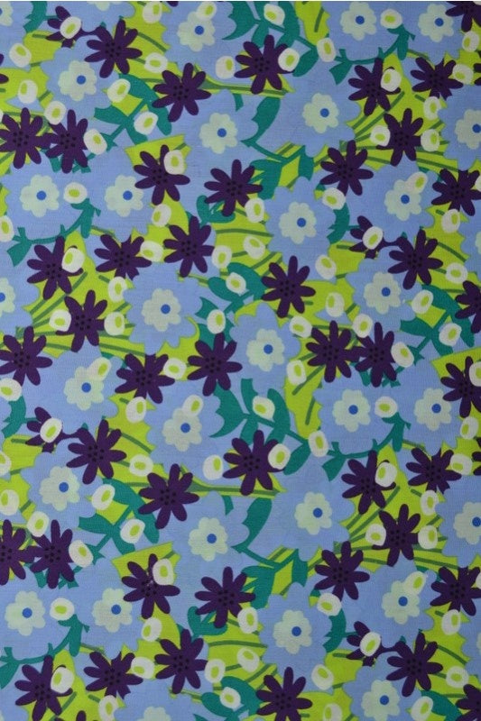 LYSEBLÅ BOMULDSPOPLIN MED BLOMSTERPRINT – LILLA & GRØN