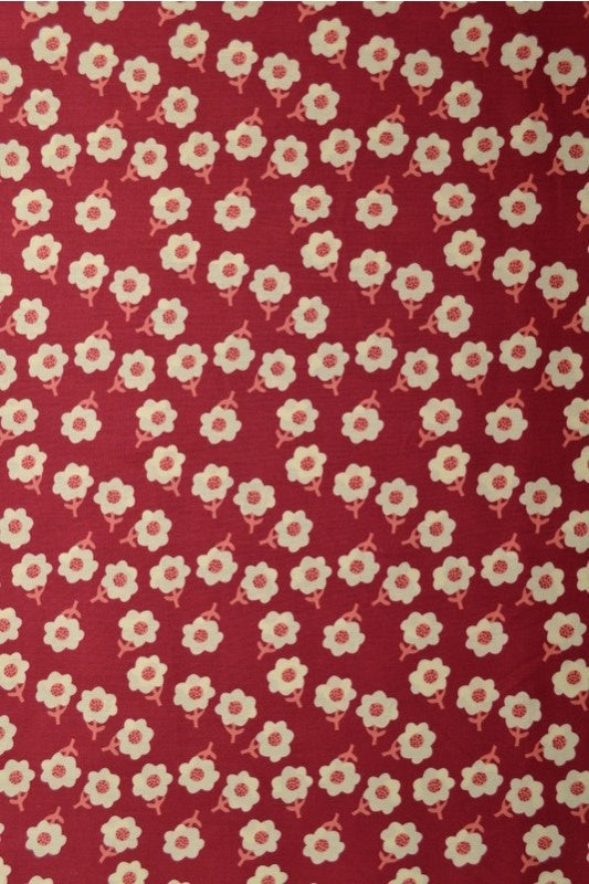 RØD BOMULDSPOPLIN MED HVIDT DITSY BLOMSTERPRINT