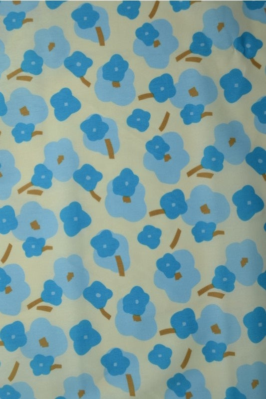 CREME BOMULDSPOPLIN MED KORNBLOMSTERPRINT – BLÅ & GUL