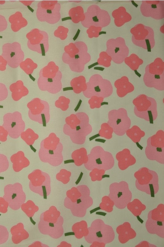 CREME BOMULDSPOPLIN MED VALMUEPRINT – PINK & GRØN