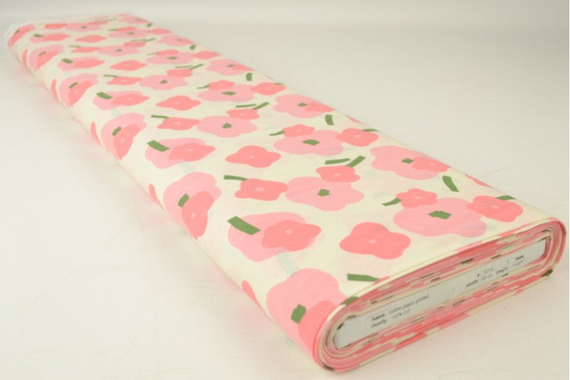 CREME BOMULDSPOPLIN MED VALMUEPRINT – PINK & GRØN