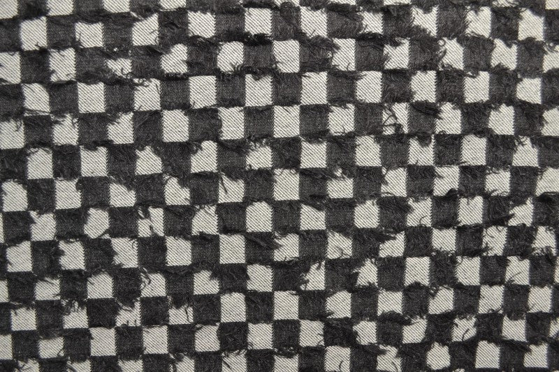 Sort denimstoff med rutete frynsmønster – metervare til bukser & jakker (bilde 3 av 8)