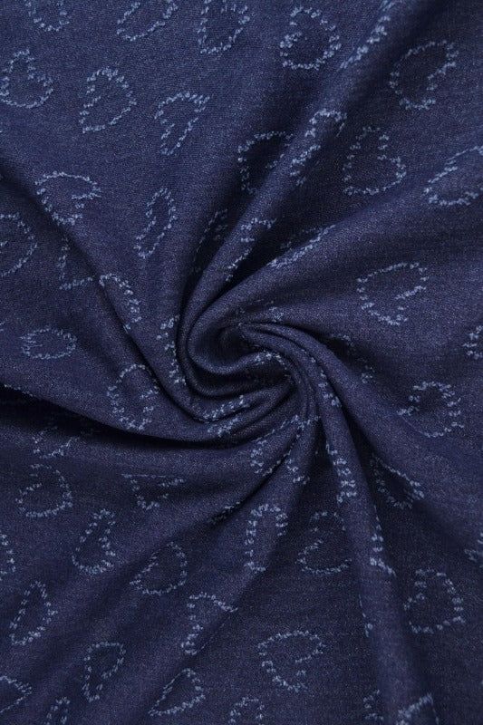 Mørkeblå denimstoff med hjertemønster – metervare til bukser & jakker (bilde 1 av 8)