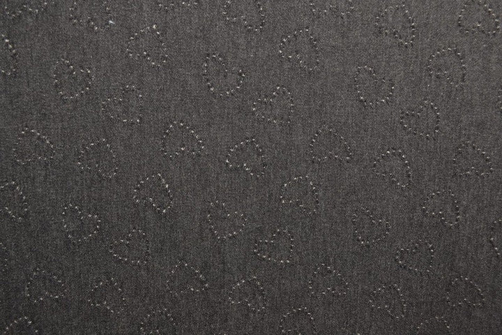 SORT DENIMSTOFF MED HJERTEMØNSTER – METERVARE TIL BUKSER & JAKKER