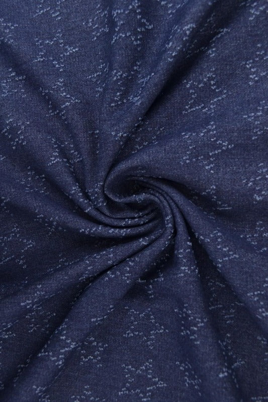 MØRKEBLÅ DENIMSTOFF MED STJERNEMØNSTER – METERVARE TIL BUKSER & JAKKER