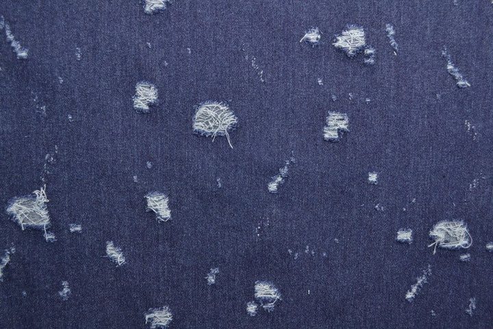 Mørkeblå denimstoff med vasket slitt overflate – metervare til bukser & jakker (bilde 3 av 8)