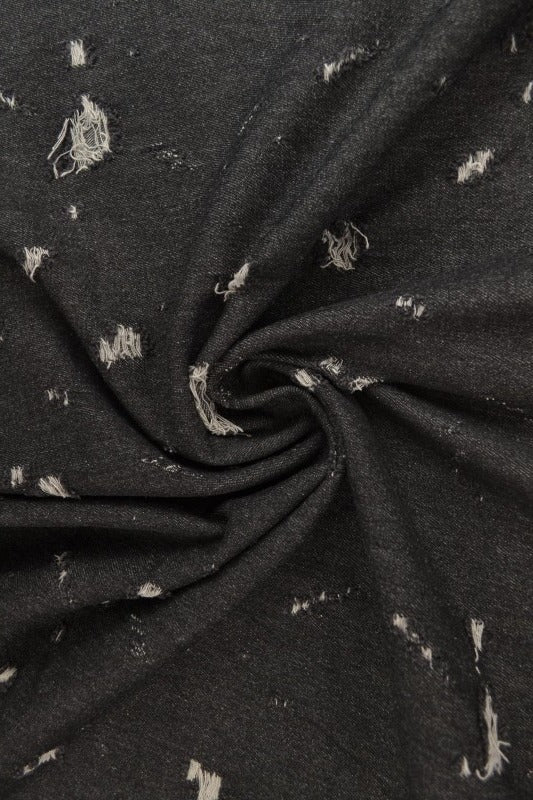 SORT DENIMSTOFF MED VASKET SLITT OVERFLATE – METERVARE TIL BUKSER & JAKKER