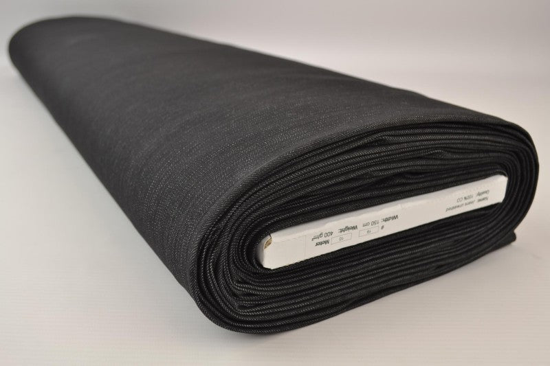 MØRK ANTRASITT UVASKET DENIM MED STREKK – 370 G/M²