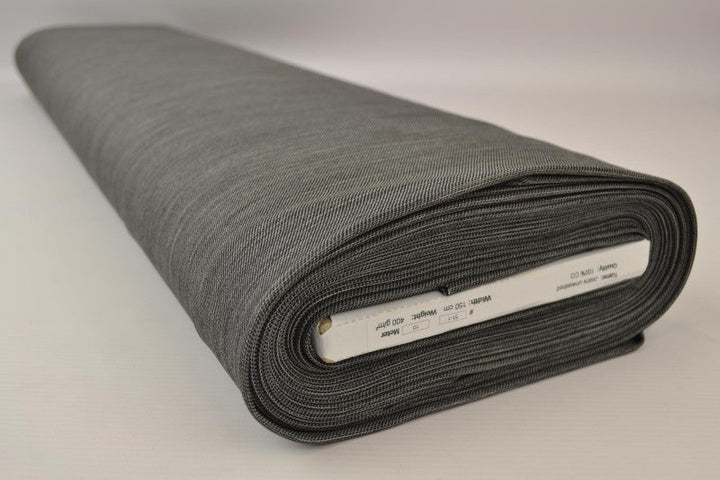 KJØLIG MELLOMGRÅ UVASKET DENIM MED STREKK – 370 G/M²