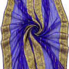 BLÅVIOLET LUREX CHIFFONSILK MED GYLDNE STRIPER OG GULDBORTER