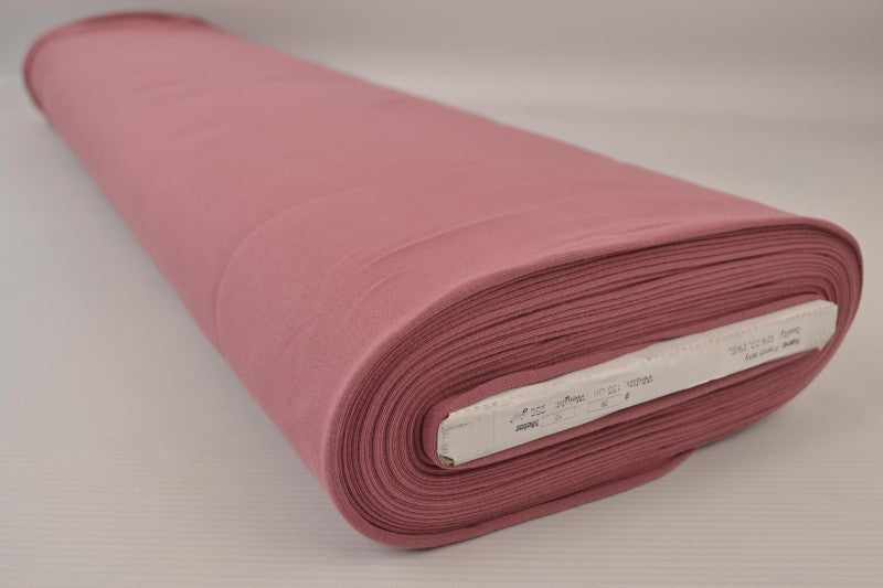 MØRK VINTAGE ROSA FRENCH TERRY – MYK BOMULLSSTRIKK MED STREKK