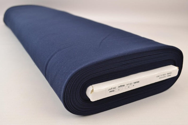 Navy french terry – myk bomullsstrikk med strekk (bilde 2 av 5)