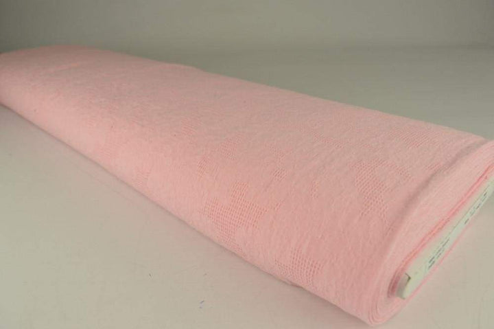 Lyserosa bomulls jacquardstoff – vaffelstruktur med blomster (bilde 2 av 5)