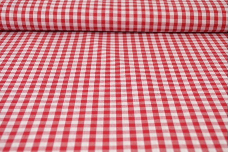 RØD 6,5 MM GINGHAM RUTER – OEKO-TEX-SERTIFISERT BOMULL, LETT OG PUSTENDE