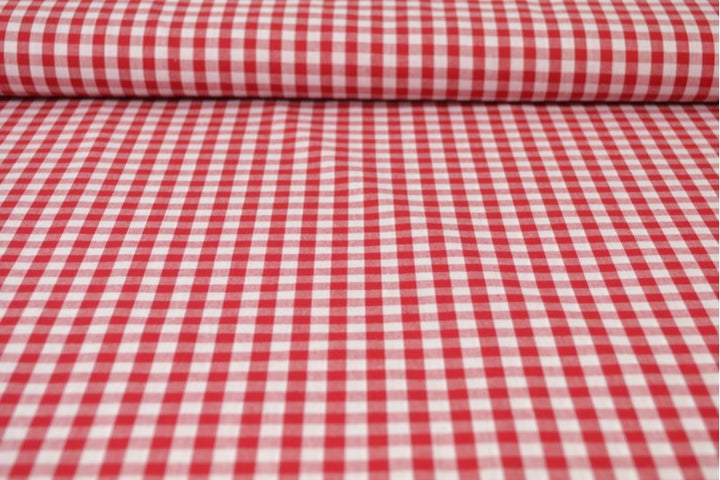 RØD 6,5 MM GINGHAM RUTER – OEKO-TEX-SERTIFISERT BOMULL, LETT OG PUSTENDE