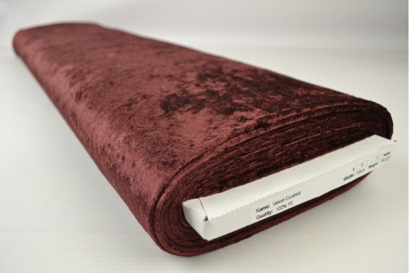 RØDBRUN KNUST VELOUR STOFF – STRIKKET, ELASTISK & GLANSFULLT FALL