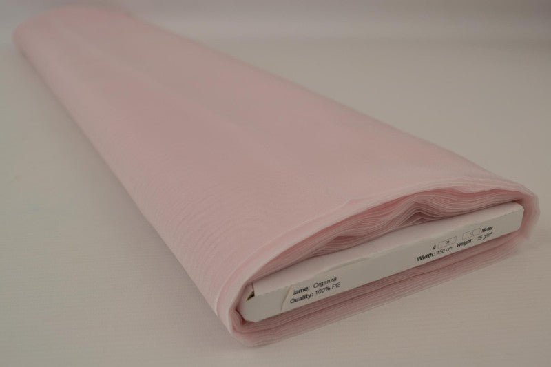 LYSEROSA ORGANZA STOFF – TRANSPARENT OG SKINNENDE