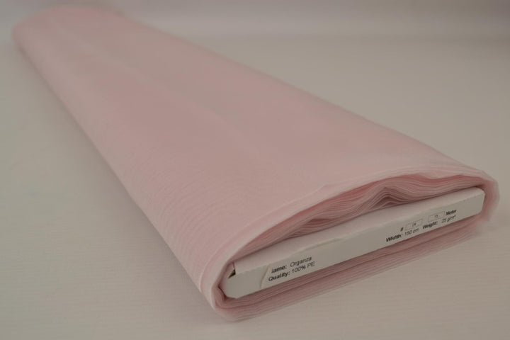 LYSEROSA ORGANZA STOFF – TRANSPARENT OG SKINNENDE