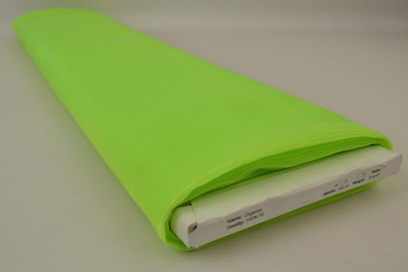 LIMEGRØNN ORGANZA STOFF – TRANSPARENT OG SKINNENDE