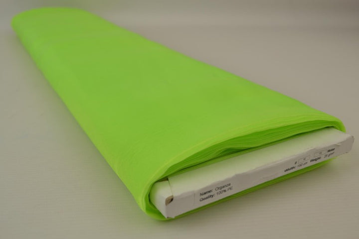 LIMEGRØNN ORGANZA STOFF – TRANSPARENT OG SKINNENDE