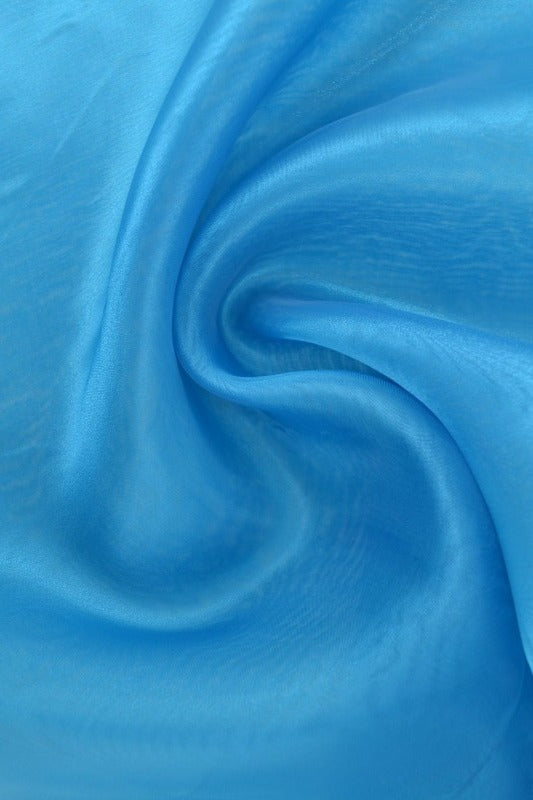 PETROLEUMSBLÅ ORGANZA STOFF – TRANSPARENT OG SKINNENDE