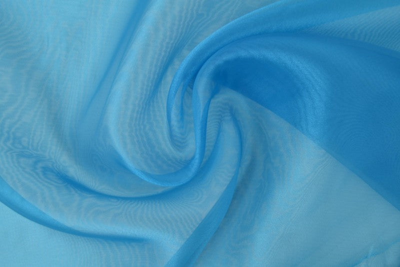 PETROLEUMSBLÅ ORGANZA STOFF – TRANSPARENT OG SKINNENDE
