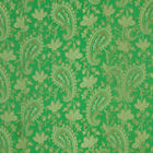 GRØNT SATENG JACQUARD STOFF MED PAISLEY MØNSTER