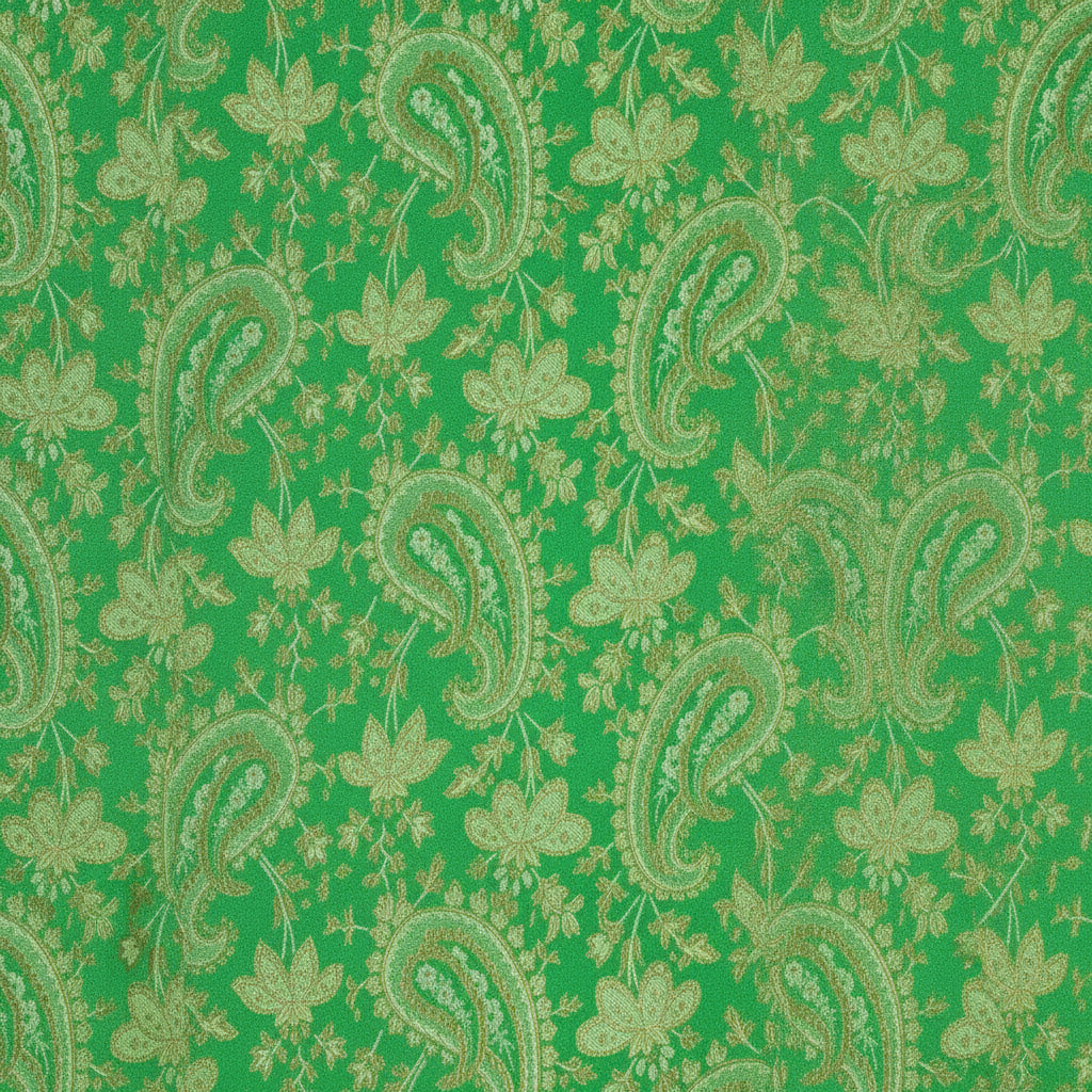 GRØNT SATENG JACQUARD STOFF MED BLADER (bilde 1 av 3)