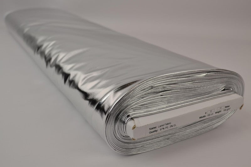 Sølvfarget laméstoff med strekk – metallisk glitterstoff (bilde 2 av 2)