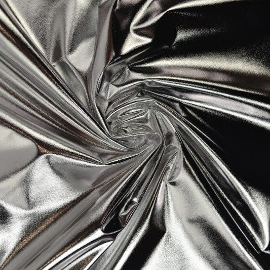Sølvfarget laméstoff med strekk – metallisk glitterstoff (bilde 1 av 2)