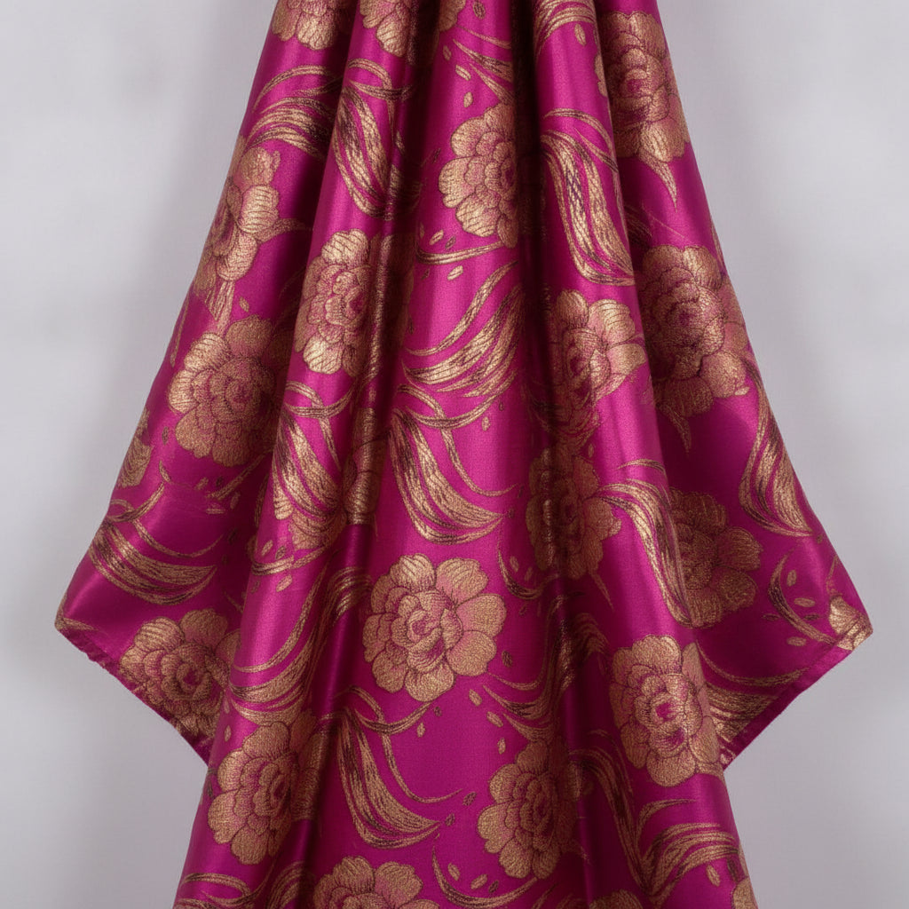 LILLA SATENG JACQUARD STOFF MED BLOMSTER