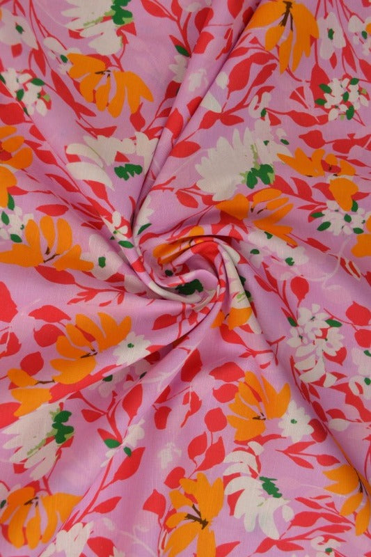 Rosa hør med blomsterprint – draperet