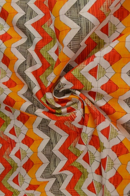 FARVERIG HØR MED GEOMETRISK ZIGZAG – ORANGE, RØD & OLIVEN