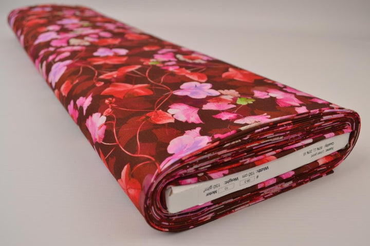 BORDEAUX HØR MED BLOMSTERPRINT – RØD & ROSA – på rulle