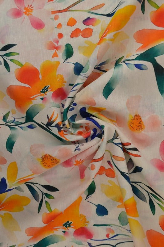 HVID HØR MED AKVAREL BLOMSTER – ORANGE, GUL & BLÅ